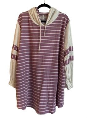 Emerald Mauve and Cream Striped Hooded Tunic